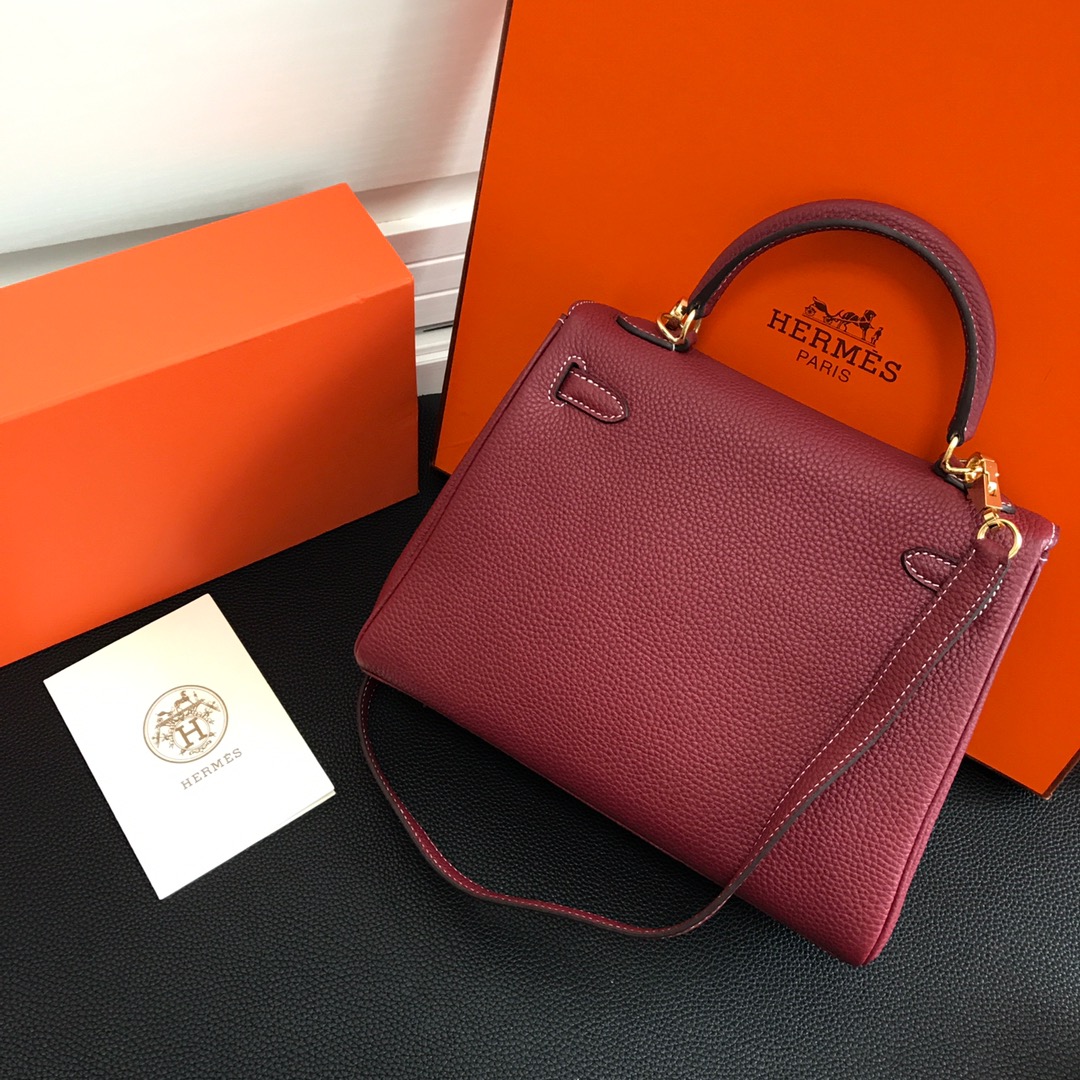 Hermes Kelly 32cm Handbag Shoulder Bag in Burgundy Togo Leather